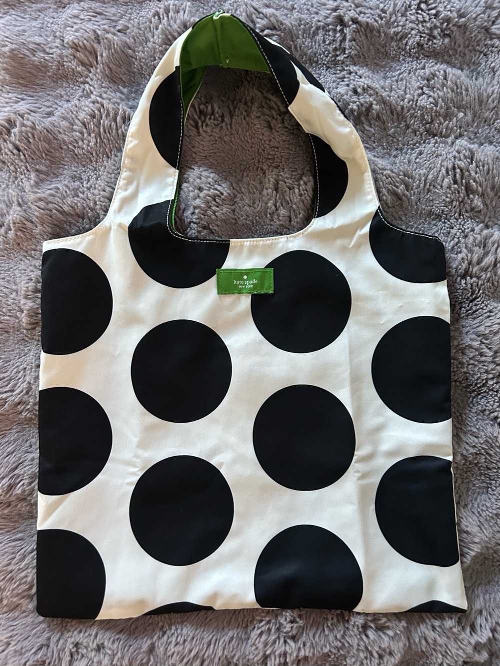 Kate Spade New York Black & White Polka Dot Reversible Tote Bag Green Interior